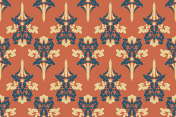 Ikat floral vintage design embroidary seamless pattern on background vector illustration.Ikat ethnic oriental embroidery traditional.Indian Ikat pattern Aztec style retro. design for texture,fabric.