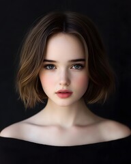 Fototapeta premium Portrait of a Young Woman with Short Brown Hair and Blue Eyes