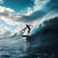 Surfer Riding Exhilarating Wave in Exotic Tropical Paradise