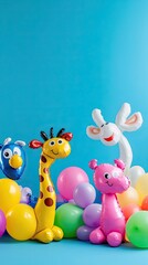 Obraz premium Colorful balloon animals in a festive arrangement, perfect for parties, celebrations, and children's events.