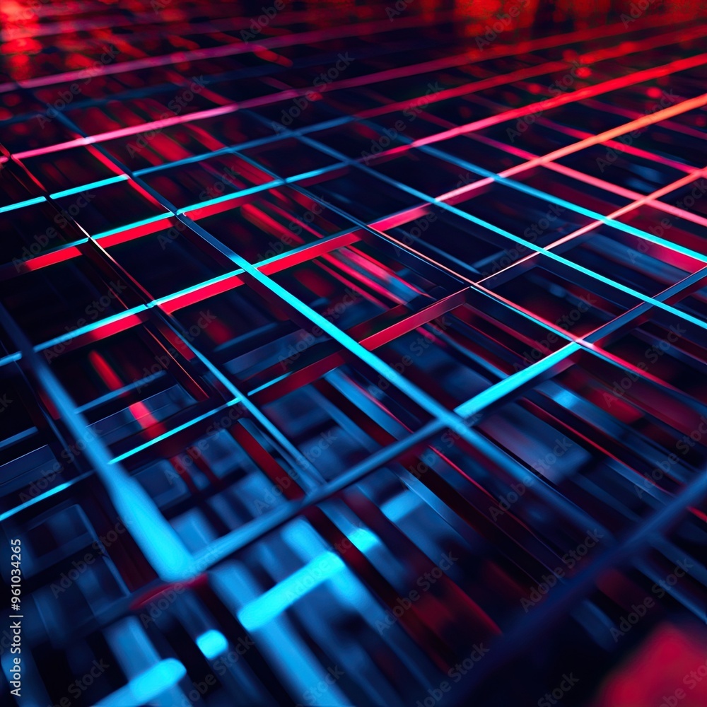 Poster a captivating abstract grid design featuring vibrant neon colors and sharp lines, perfect for modern