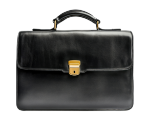 Black leather briefcase isolated on transparent background