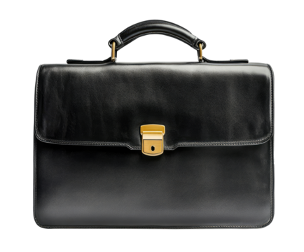 Black leather briefcase isolated on transparent background