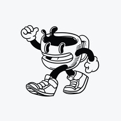 Coffee cup with cartoon mascot character
