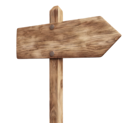 Wooden arrow sign isolated on transparent background