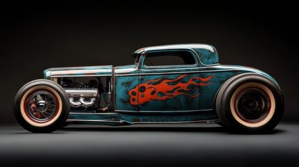 Vintage Hot Rod Car with Flames