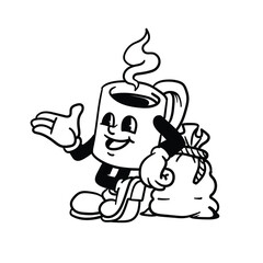 Coffee cup with cartoon mascot character
