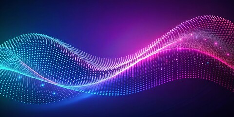 Abstract dot particles on wavy flowing curve pattern with blue purple pink gradient on background