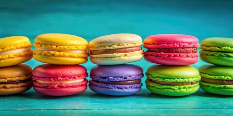 Colorful macaron with vibrant hues and delicious flavors, macro, dessert, sweet, French, pastry, treat, colorful
