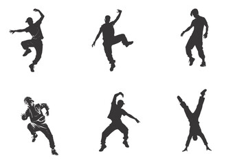 A set of street dance hip hop dancers in silhouette