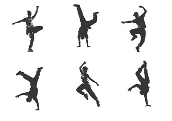 A set of street dance hip hop dancers in silhouette