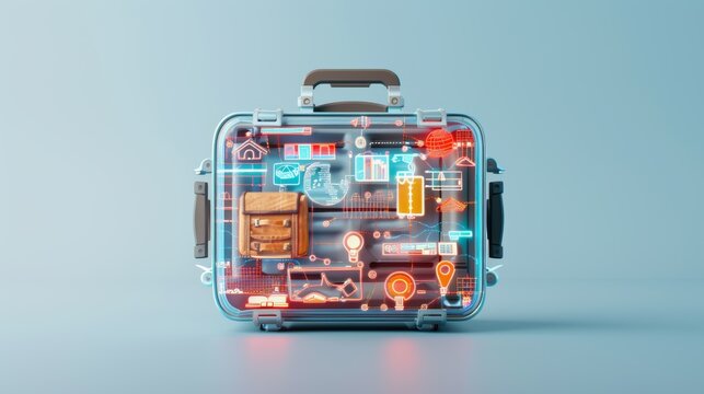 Future of Learning: AI-Powered Suitcase with Holographic Educational Displays, Innovative Digital Learning Tools, Pastel Colored Tech Trends