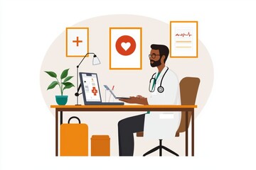 Compassionate Travel Nurse Providing Remote Healthcare Assistance - Flat Design Illustration