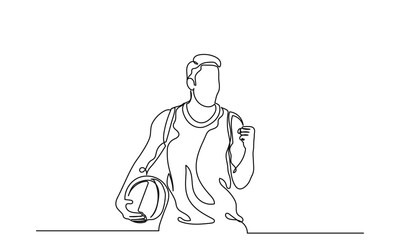 Continuous Line drawing of male Basketball Player.Single-line Young athletic man, basketball player in sportswear and jumping action.Concept of professional sport, games, championships,
 healthy life