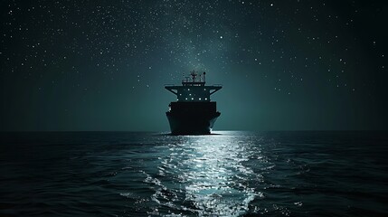 Obraz premium A loaded container cargo ship at night 