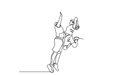 Continuous Line drawing of male Basketball Player.Single-line Young athletic man, basketball player in sportswear and jumping action.Concept of professional sport, games, championships,
 healthy life