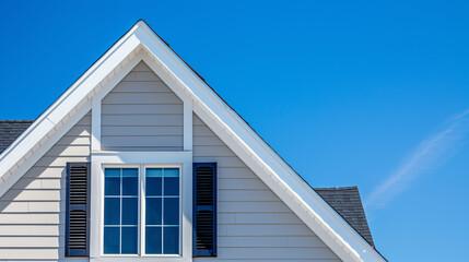 Close-Up of a House Gable with White Trim against a Blue Sky