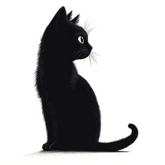Obraz premium Silhouette of a black cat with white eyes sitting on a white background