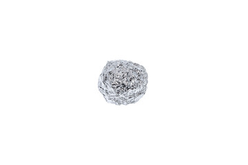Aluminum foil crumpled into a sphere shape. transparent background