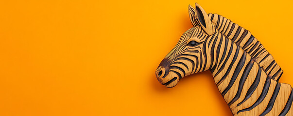 South African wooden zebra carving on a warm orange background. Souvenir, South Africa, Wildlife, Handmade Gift