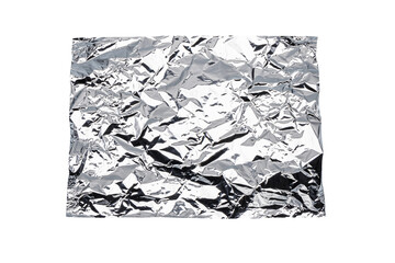 Crumpled square-shaped aluminum foil. transparent background