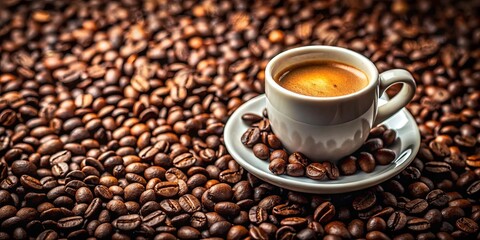 Fototapeta premium Close up of espresso surrounded by coffee beans, perfect for coffee lovers and cafe themes