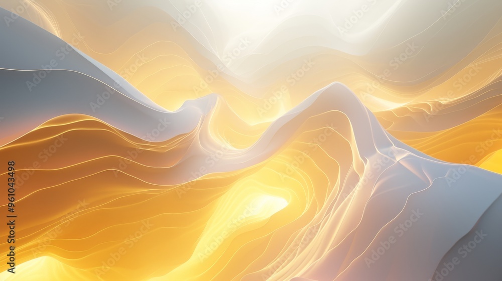 Poster stunning abstract representation of golden peaks with fluid, flowing curves illuminated by warm ligh