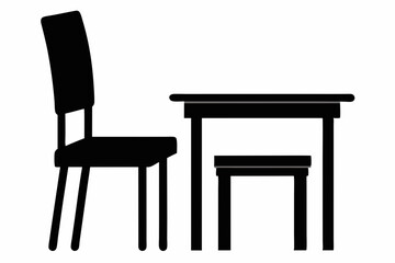 Chair and table silhouette, black table and chair icon vector