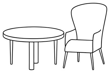 
Chair and table line art vector illustration, dining table and chair outline vector
