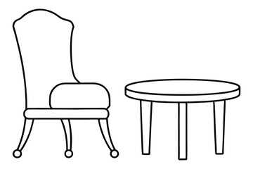 
Chair and table line art vector illustration, dining table and chair outline vector
