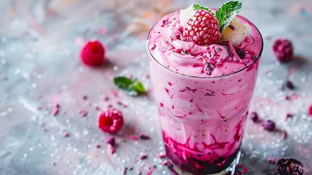 Extremely vibrant falooda with a lovely pairing of creamy silk noodles and frozen treats