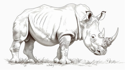 Obraz premium A detailed sketch of a white rhinoceros, capturing the texture and features of this majestic animal.