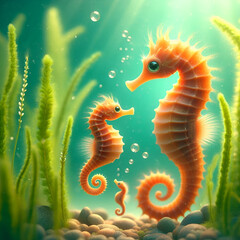 Fototapeta premium A peaceful tropical underwater seagrass meadow, seagrass swaying in the current ai generative