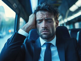 Stressed Businessman in a Train