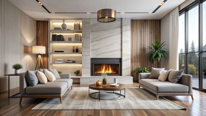 Modern living room featuring a cozy fireplace , cozy, contemporary, home decor, interior design, comfortable