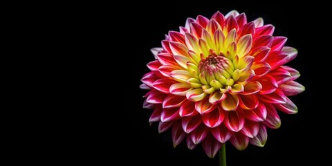 Fototapeta premium Vibrant pink and yellow dahlia flower in full bloom, floral, petals, vibrant, colors, garden, nature, close-up, botanical