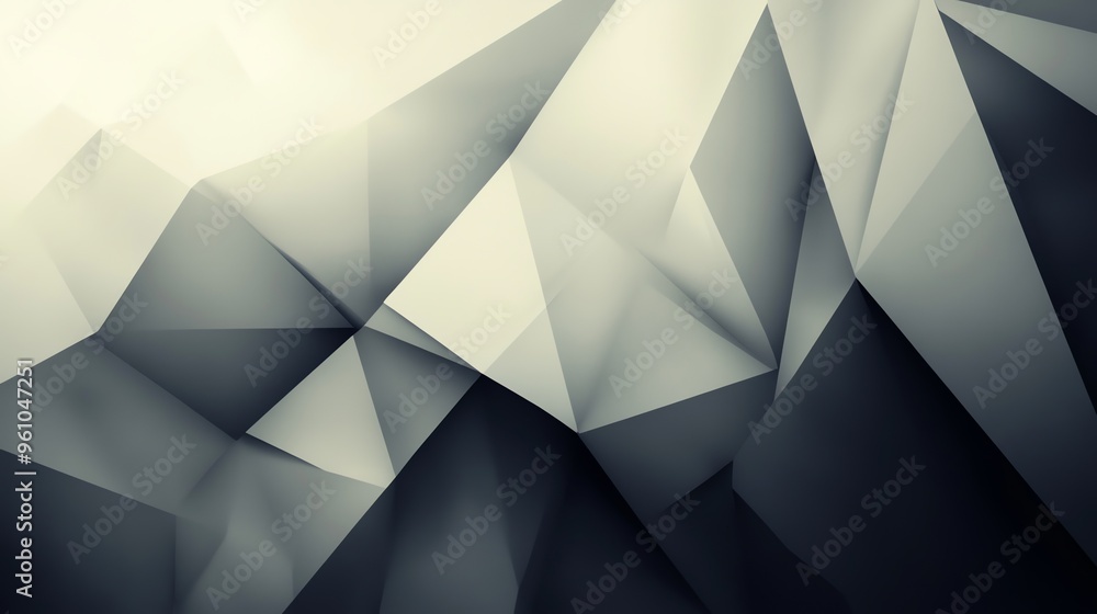 Poster abstract geometric background with a low-poly style in shades of gray, creating a textured and moder