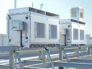 A 3D render of a sidebyside air flow monitoring system