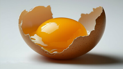 Fresh Egg Yolk in Cracked Eggshell on White Background