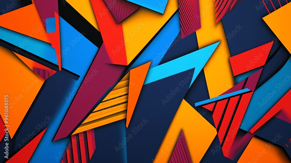 Poster abstract colorful geometric pattern with bold shapes and bright colors.