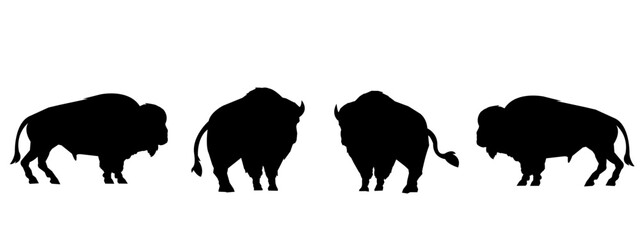 bison silhouette set collection. isolated black on white background. vector illustration.