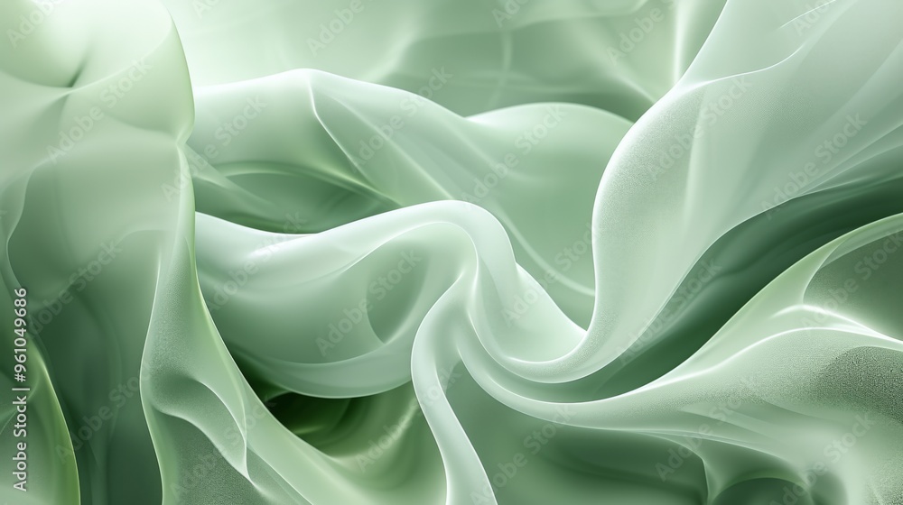 Aufkleber soft pastel green fabric gracefully folds and swirls, creating an abstract composition that exudes c