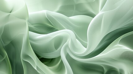 Fototapeta premium Soft pastel green fabric gracefully folds and swirls, creating an abstract composition that exudes calmness and elegance. The smooth, delicate textures make it ideal for use in backgrounds and