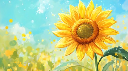 A vibrant sunflower in a bright field under a clear blue sky, showcasing nature's beauty and warmth.