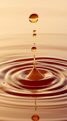 Water drop and ripples on orange background