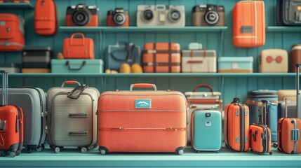 Global e-commerce site showcasing travel accessories, close-up on luggage and international travel gear
