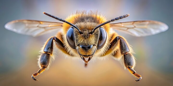 Symmetrical of a honey bee attacking head-on