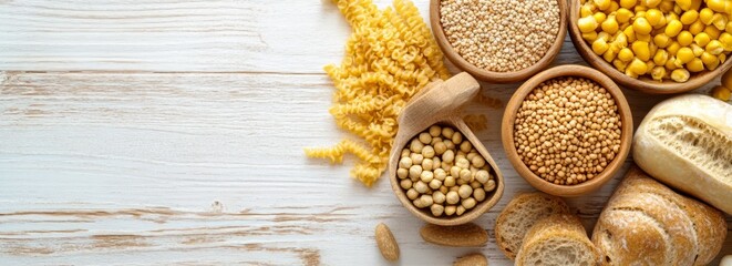 Carbohydrates banner with copyspace, sugar molecules. Along with proteins and fats, carbohydrates are one of three main nutrients found in foods and drinks.