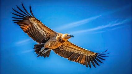 Fototapeta premium A majestic brown eagle soaring in clear blue sky