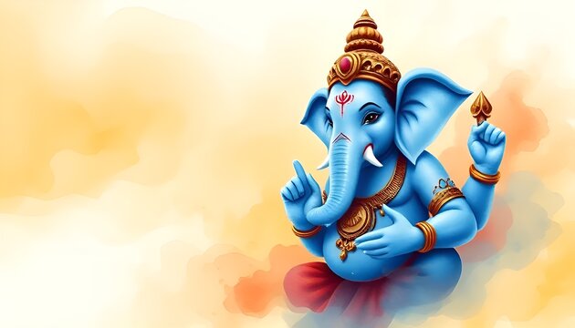 Prasad to elephant headed god Lord Ganesha on chaturthi with Pooja Thali. Ganesh Chaturthi. Anant Chaturdashi. Hindu religion and Indian celebration of Ganesha festival. Illustration for greeting 